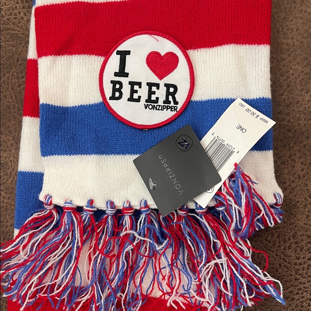 VonZipper Striped Scarf with Fringe 80” NEVER USED w/tags